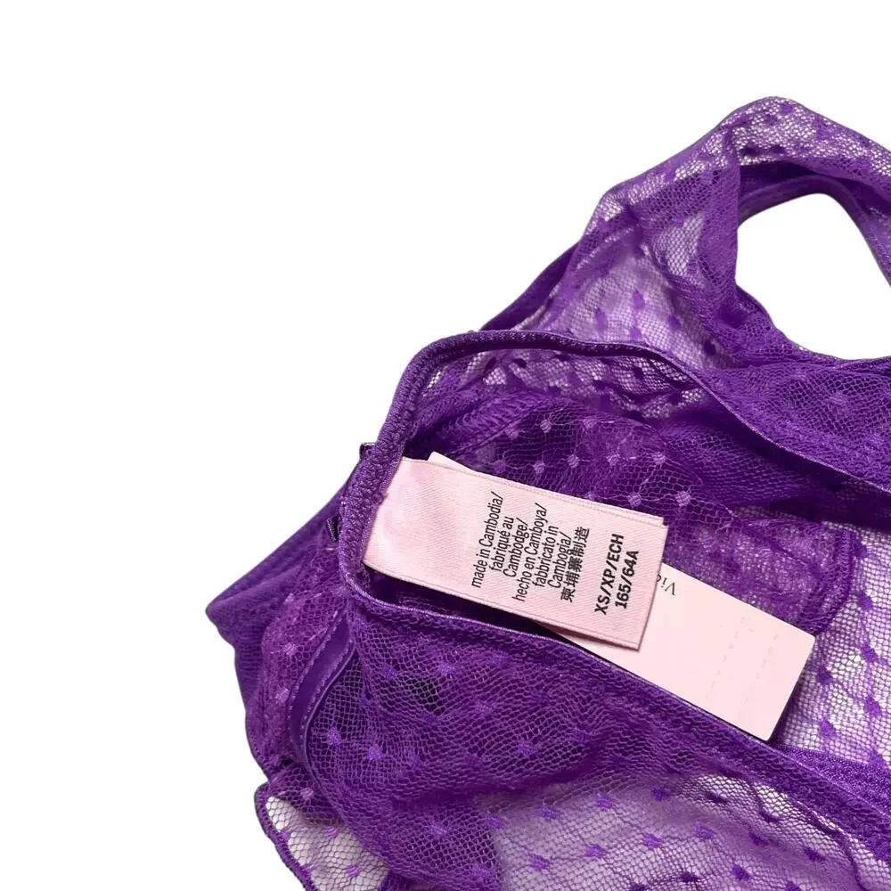 Victoria's Secret Peekaboo Mesh Open-Cup Babydoll Set Purple Tease Size XS